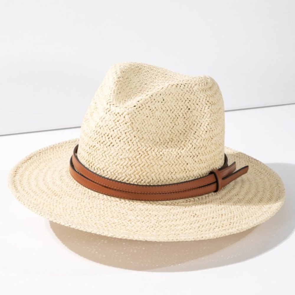 SOLD OUT Natural Woven Panama Hat w/ Faux Leather Double Band Women's - Picture 5 of 7